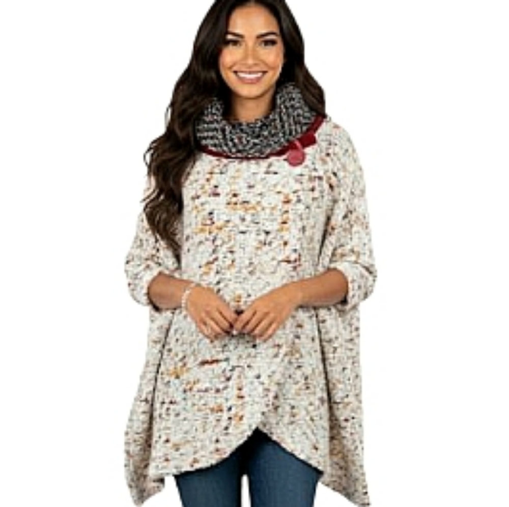 Maria Sole Vintage Wool Cape Wrap Sweater Cream Multicolor Boucle Knit Sz Small